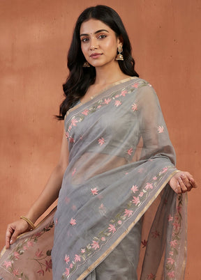 Grey Organza Saree With Blouse Piece