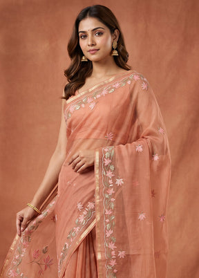 Peach Organza Saree With Blouse Piece