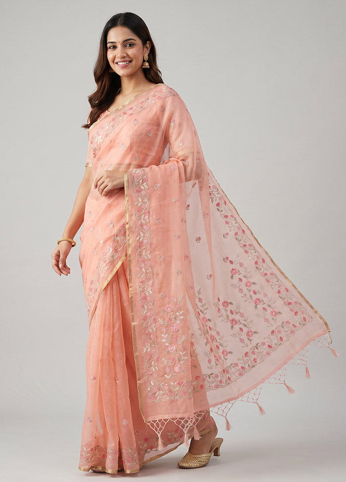 Pink Organza Saree With Blouse Piece
