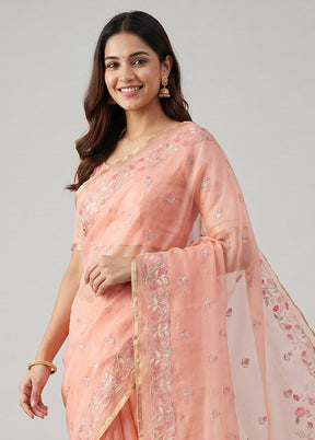 Pink Organza Saree With Blouse Piece