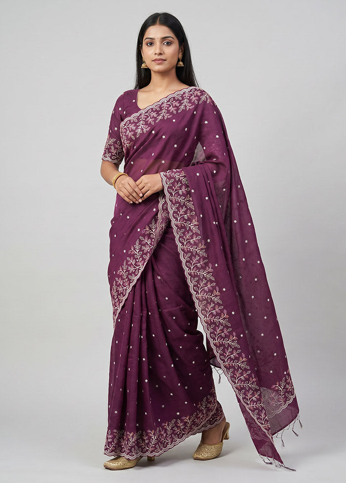 Purple Organza Saree With Blouse Piece