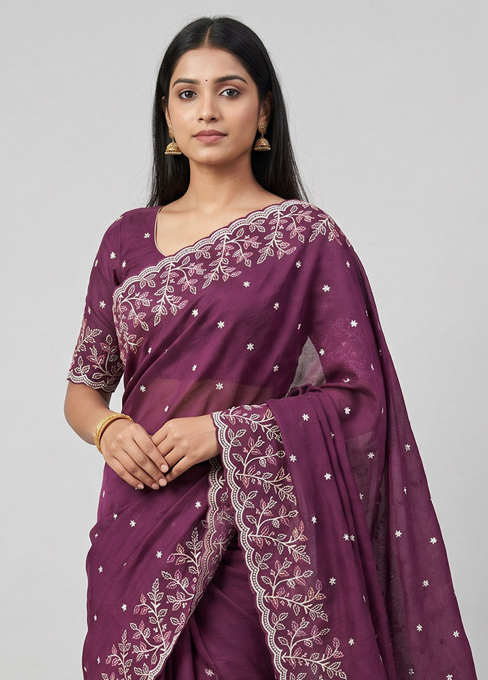 Purple Organza Saree With Blouse Piece
