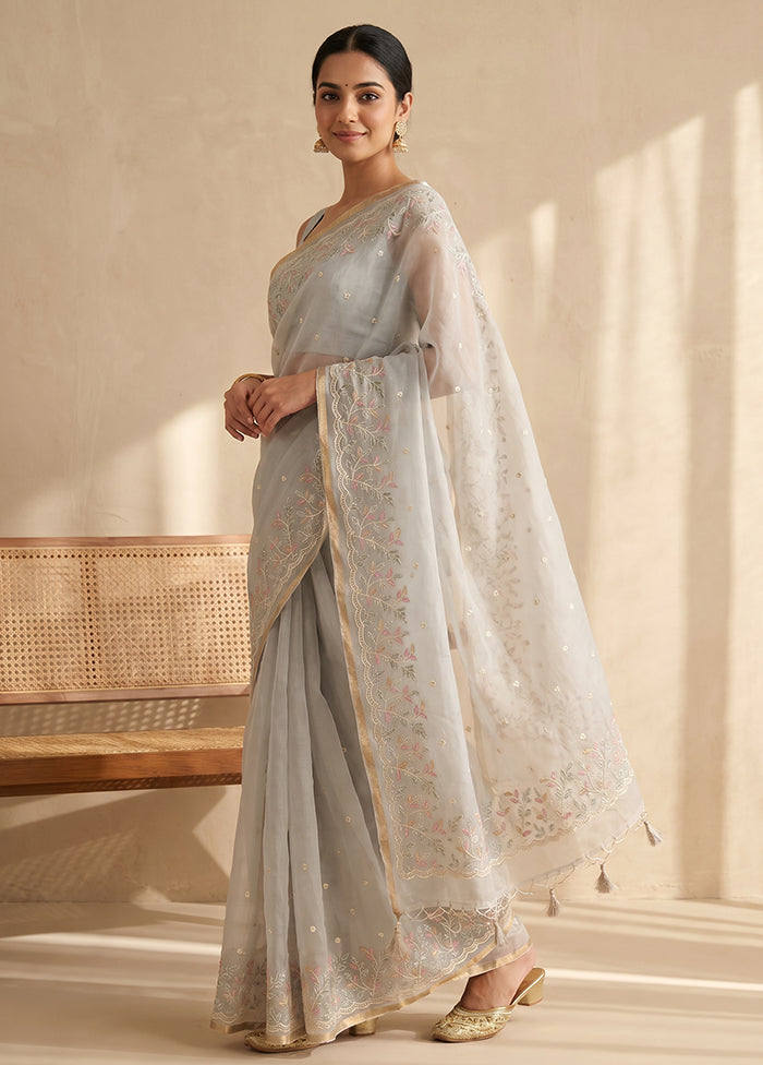 Grey Organza Saree With Blouse Piece