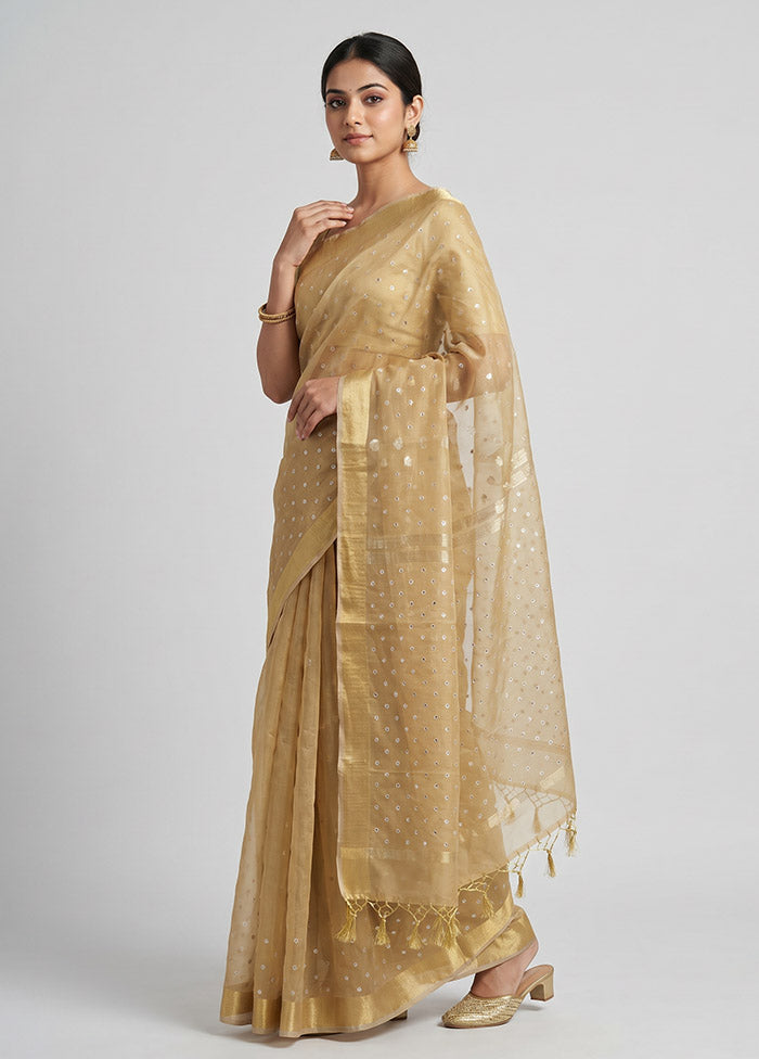 Cream Organza Saree With Blouse Piece