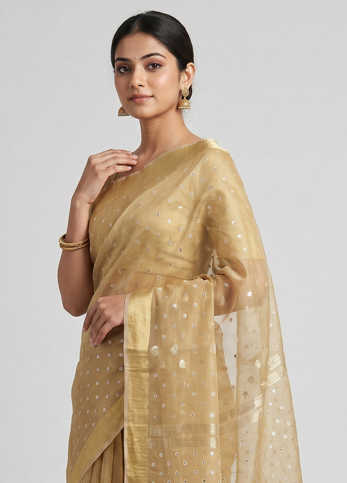 Cream Organza Saree With Blouse Piece