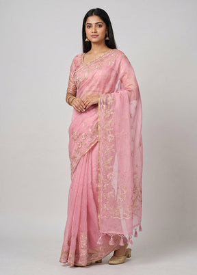 Pink Organza Saree With Blouse Piece