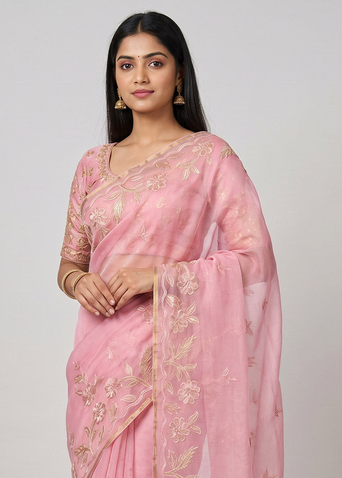 Pink Organza Saree With Blouse Piece