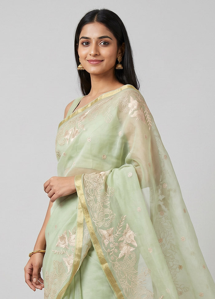 Green Organza Saree With Blouse Piece