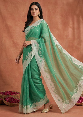 Green Organza Saree With Blouse Piece