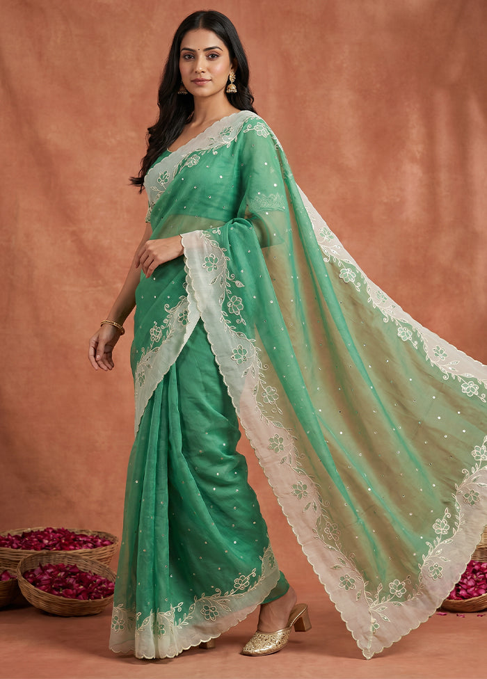 Green Organza Saree With Blouse Piece