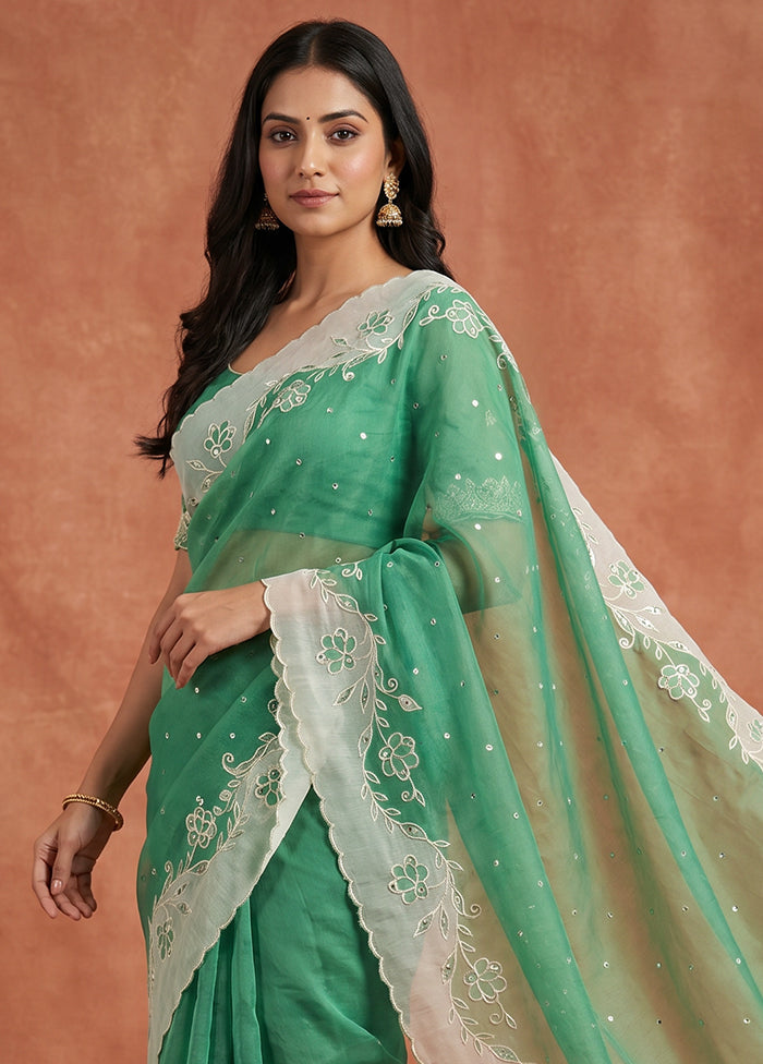 Green Organza Saree With Blouse Piece