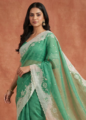 Green Organza Saree With Blouse Piece