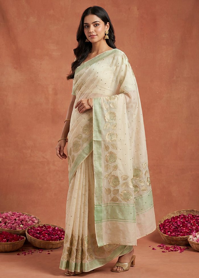 Cream Cotton Saree With Blouse Piece