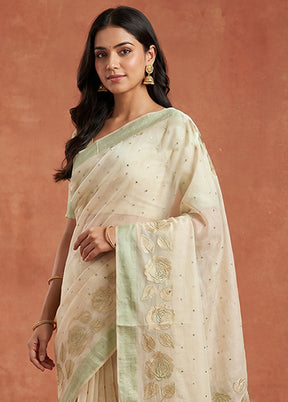 Cream Cotton Saree With Blouse Piece