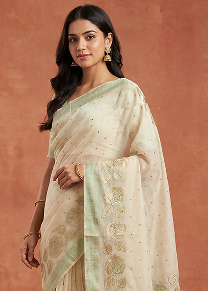 Cream Cotton Saree With Blouse Piece