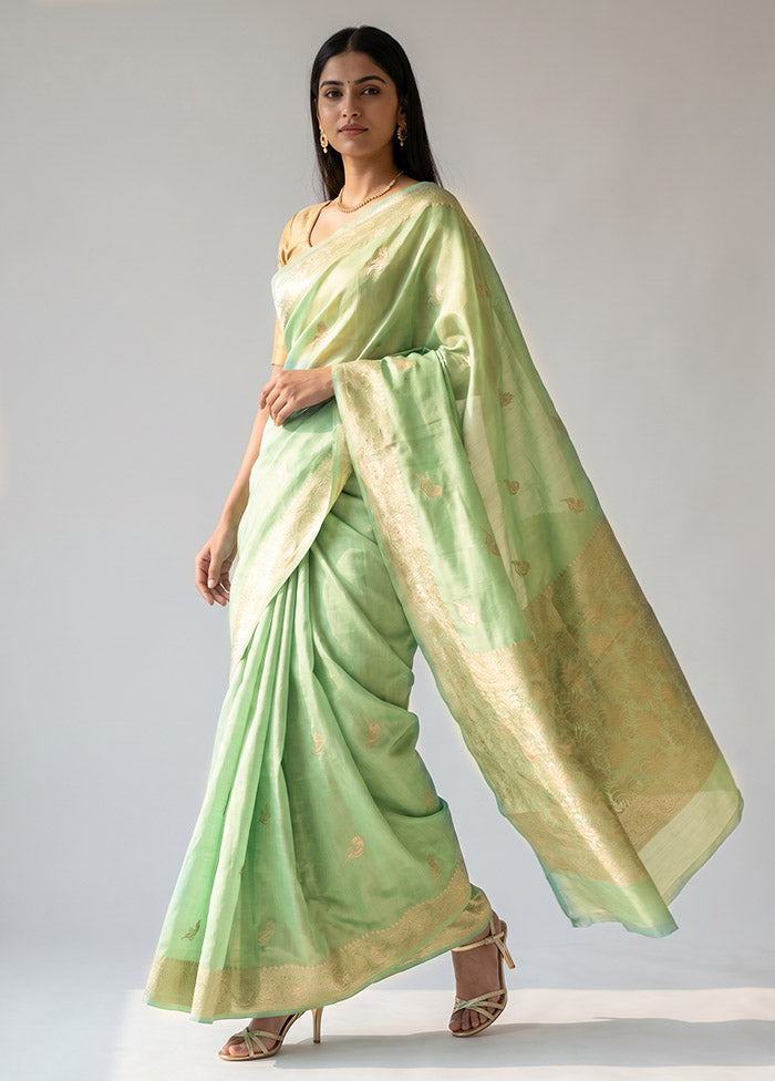 Green Dupion Silk Saree With Blouse Piece