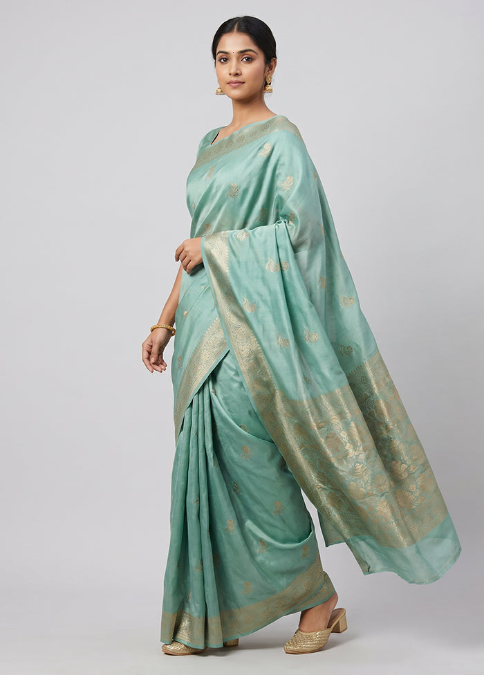 Blue Dupion Silk Saree With Blouse Piece