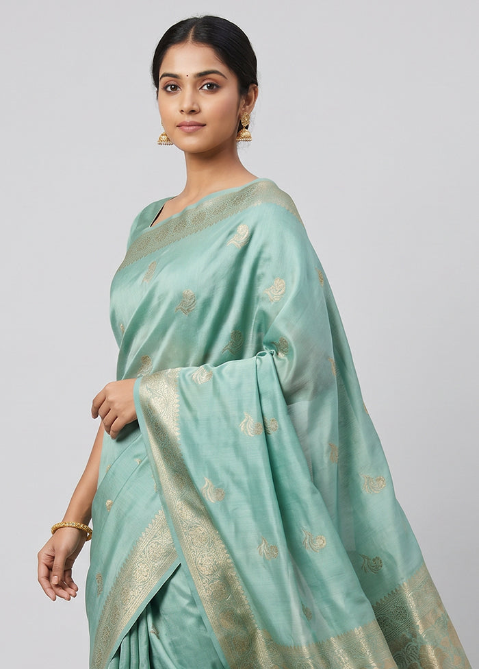 Blue Dupion Silk Saree With Blouse Piece