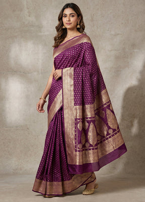 Purple Dupion Silk Saree With Blouse Piece