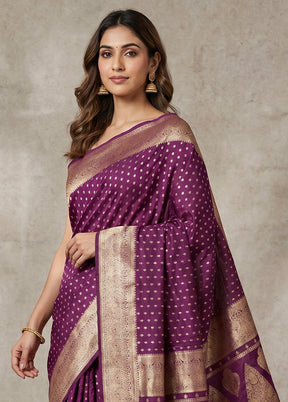 Purple Dupion Silk Saree With Blouse Piece