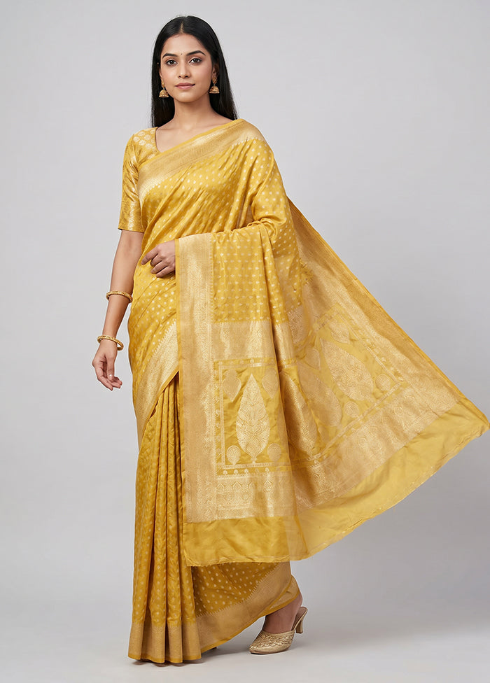 Yellow Dupion Silk Saree With Blouse Piece