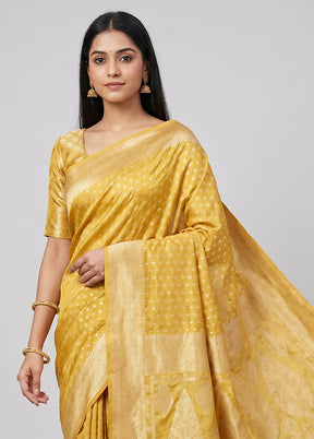 Yellow Dupion Silk Saree With Blouse Piece