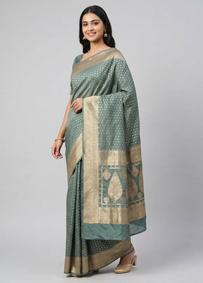 Green Dupion Silk Saree With Blouse Piece