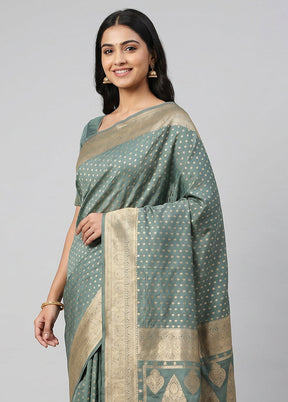 Green Dupion Silk Saree With Blouse Piece