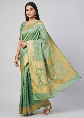 Green Dupion Silk Saree With Blouse Piece