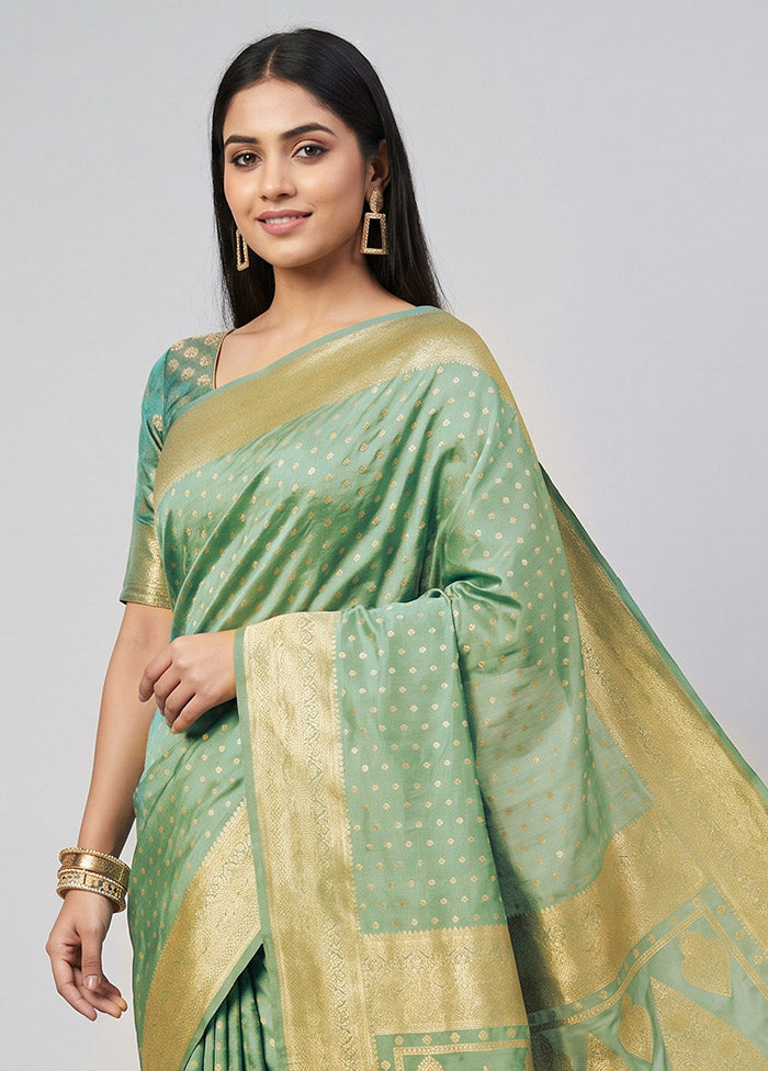 Green Dupion Silk Saree With Blouse Piece