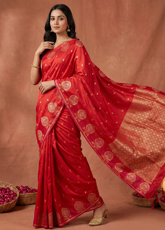 Red Katan Silk Saree With Blouse Piece