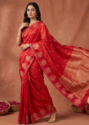 Red Katan Silk Saree With Blouse Piece