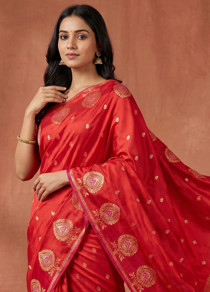 Red Katan Silk Saree With Blouse Piece
