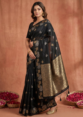 Black Katan Silk Saree With Blouse Piece