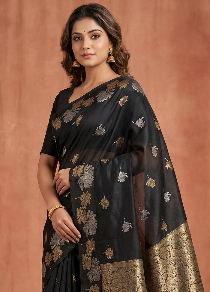 Black Katan Silk Saree With Blouse Piece