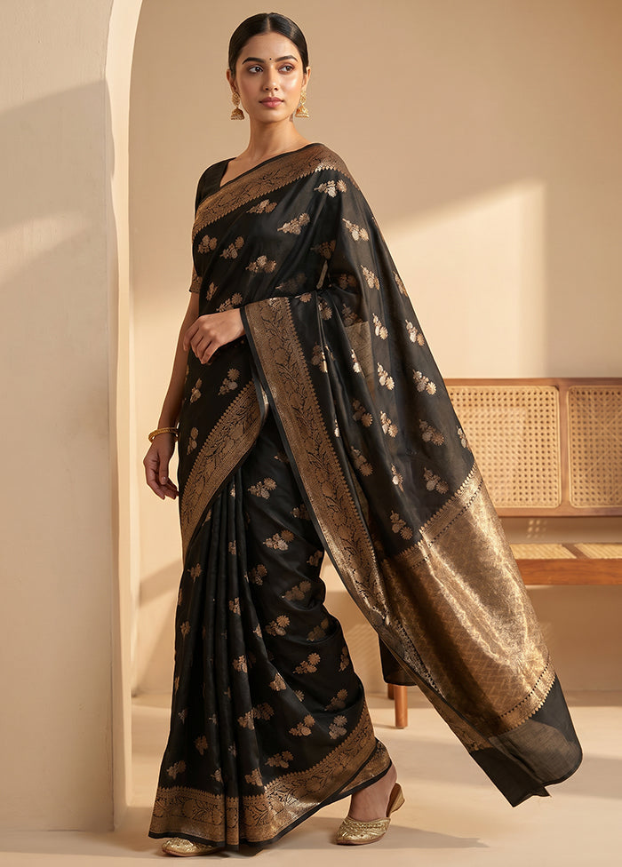Black Katan Silk Saree With Blouse Piece