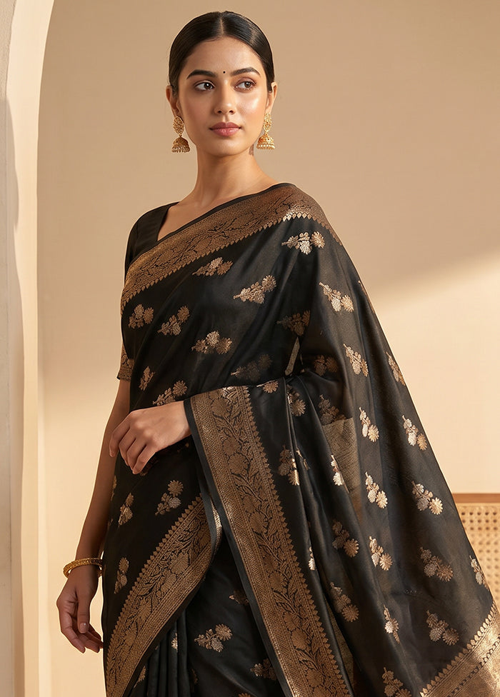 Black Katan Silk Saree With Blouse Piece