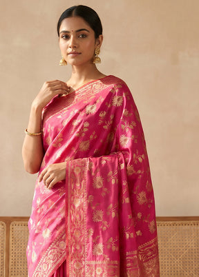 Pink Katan Silk Saree With Blouse Piece