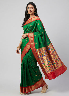 Green Handloom Kanchipuram Pure Silk Saree With Blouse Piece