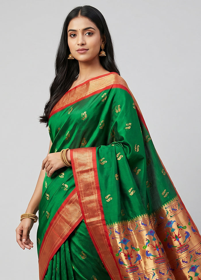 Green Handloom Kanchipuram Pure Silk Saree With Blouse Piece
