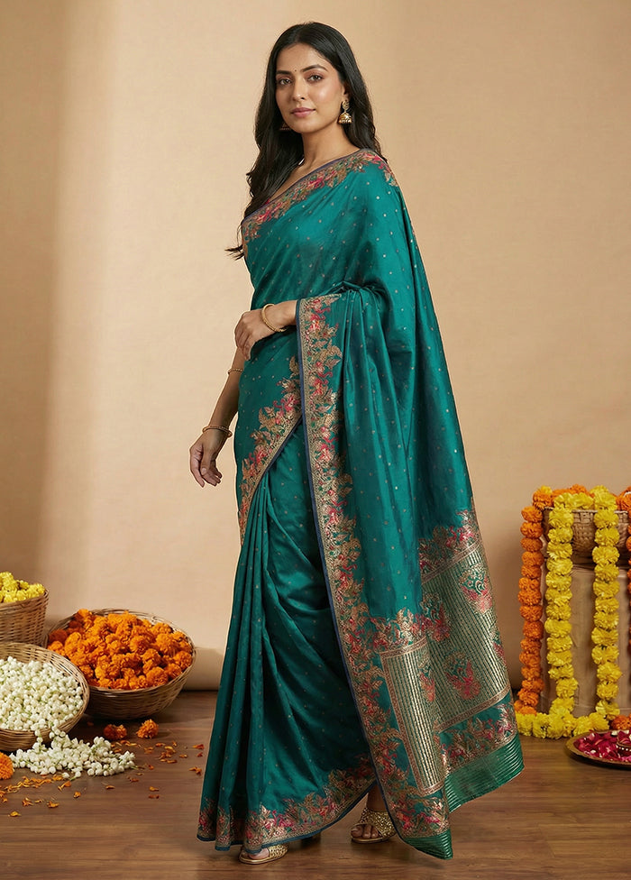 Green Dupion Silk Saree With Blouse Piece