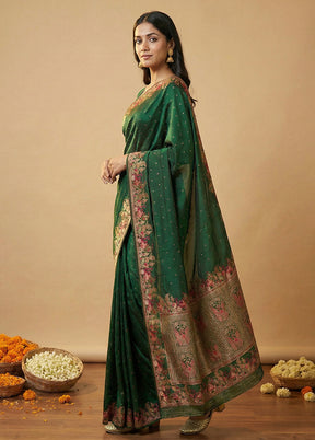 Green Dupion Silk Saree With Blouse Piece