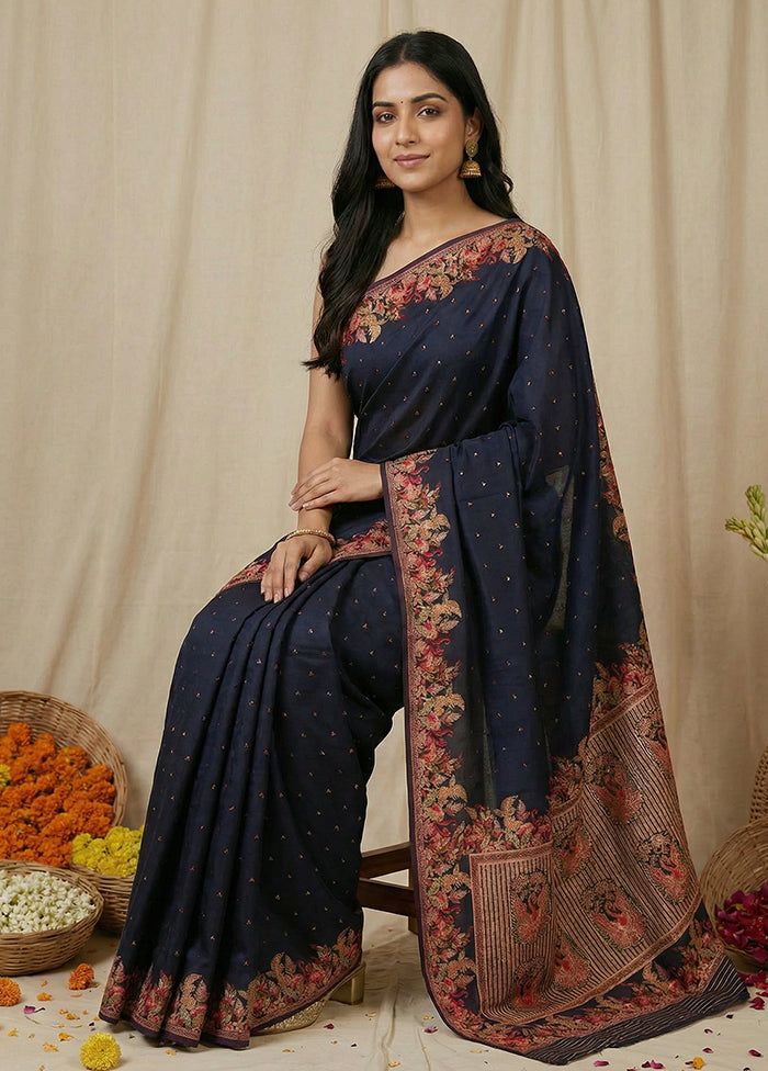 Black Dupion Silk Saree With Blouse Piece