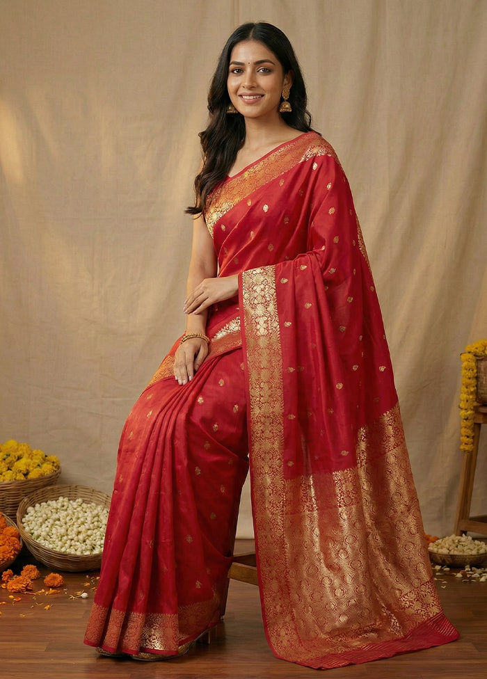 Pink Dupion Silk Saree With Blouse Piece