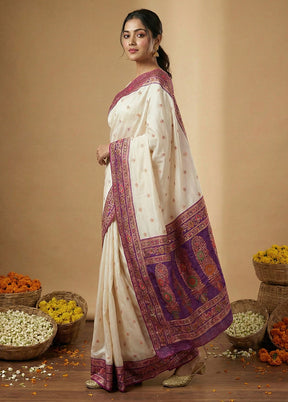 White Dupion Silk Saree With Blouse Piece