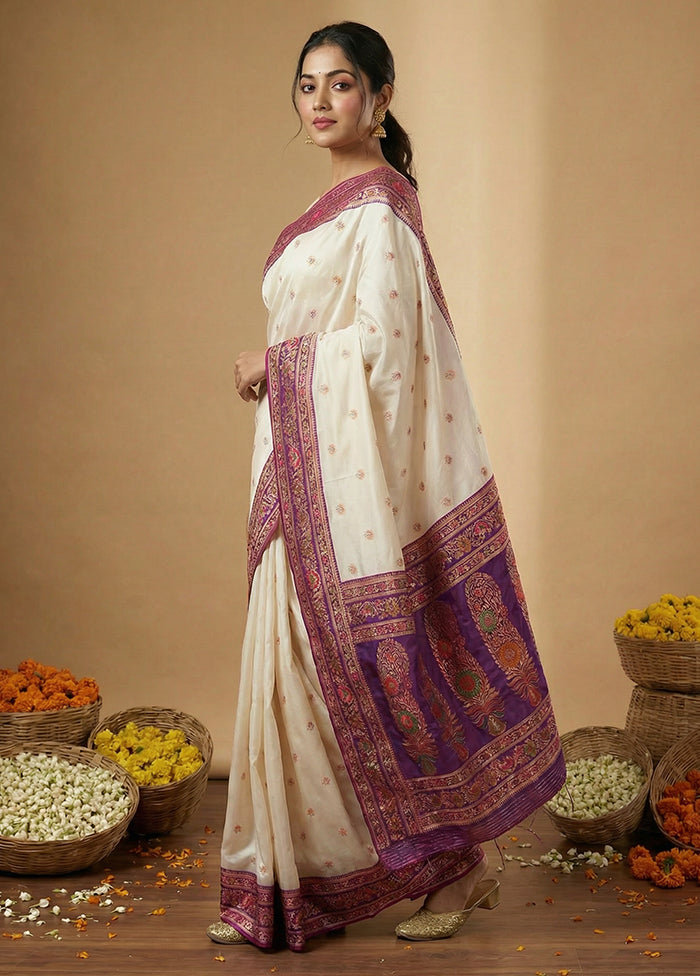 White Dupion Silk Saree With Blouse Piece