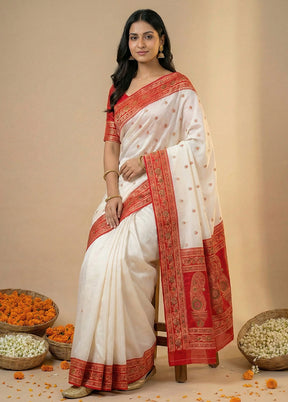 White Dupion Silk Saree With Blouse Piece