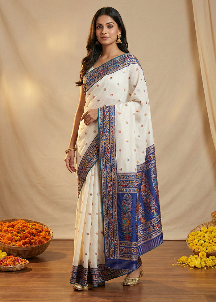 White Dupion Silk Saree With Blouse Piece