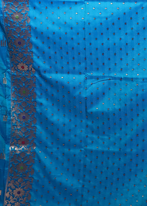 Blue Dupion Silk Saree With Blouse Piece