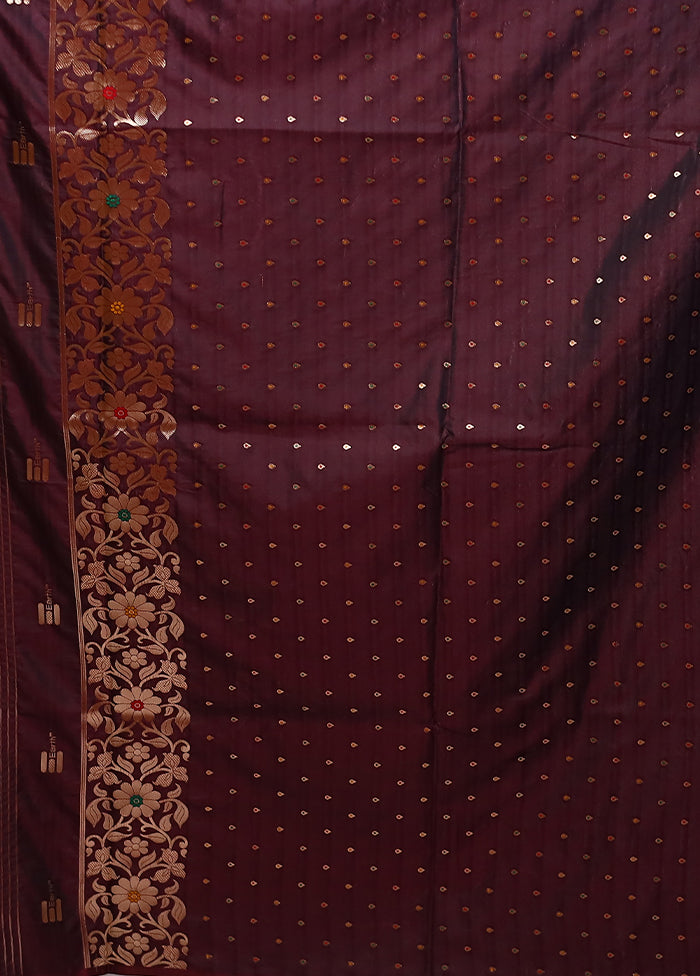 Maroon Dupion Silk Saree With Blouse Piece